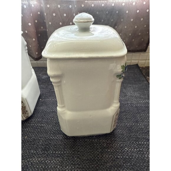 Vintage Ceramic Rice & Sugar Kitchen Canisters With Floral Design & Lids - Picture 14 of 16